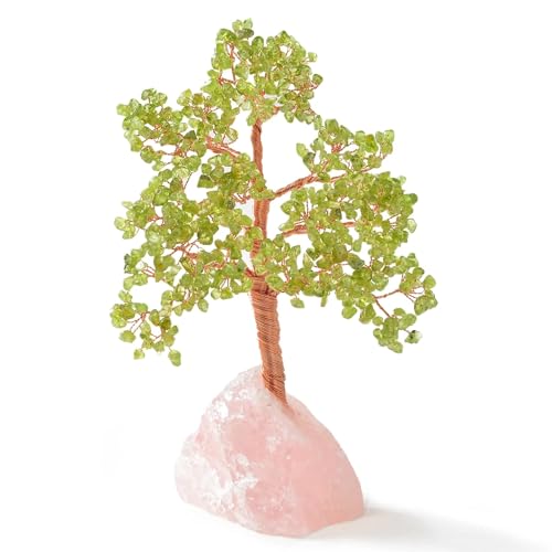 KALIFANO Premium Natural Peridot (414 Gemstone Count) Crystal Tree with Rose Quartz Base