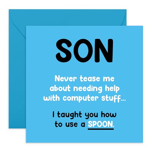 Central 23 Greeting Card - SON HELP WITH COMPUTER - Perfect for Celebrating Your Tech-Savvy Sons Expertise - Ideal for Adding a Touch of Humor and Appreciation for Your Son- Comes With Stickers
