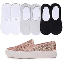 FEVERSOLE Womens Fashion Slip-On Sneaker Loafers Rose Gold 7.5 M US Bound with No Show Socks Women Ankle Low Cut Thin Socks 3 Colors 6 Pairs