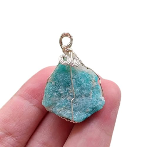 シルバーカラー天然水晶ペンダントワイヤーラップクラフトロックピンククォーツ不規則生パープルマイカクリスタル振り子,アマゾナイト