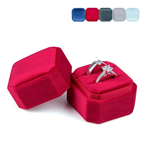 DesignSter Cuadro Central Octagon Anillo con Tapa Desmontable, del Doble del Terciopelo Caja del Anillo de Compromiso, Novia Boda, Anillo de...