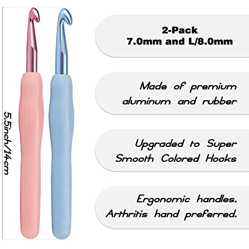 Image of YOJOB 2Pack Size 7.0mm, L / 8.0mm Crochet Hooks, Super Smooth & Ergonomic for Beginner and Advanced (7.0mm, 8.0mm)