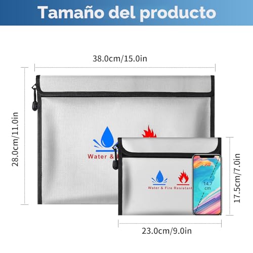 Bolsa de documentos ignífuga de seguridad impermeable para guardar dinero pasaportes y joyas 2