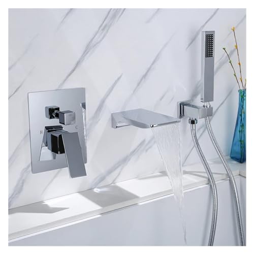 Robinet de baignoire avec douchette à main encastré mural eau chaude froide - 7