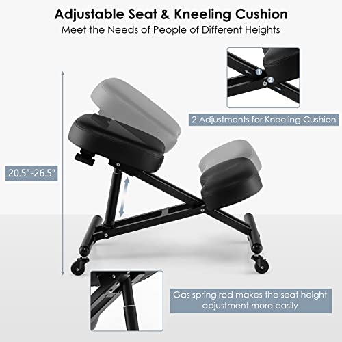 Goplus Ergonomic Kneeling Chair, Height Adjustable Stool With Thick Memory Foam Cushions & Brake Gliding Casters, Upgraded Gas Spring Rod, Angled Seat, Posture Chair For Desk, Office, Home #TOP4