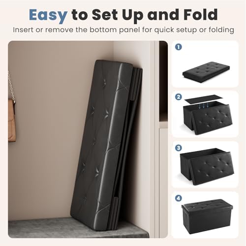 DUMOS 30 Inch Folding Storage Ottoman Bench, Hidden Ottoman with Storage - 5