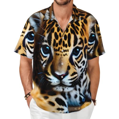 Chemise été hommes grande taille à manches courtes imprimé jaguar 1 col boutonné élégant