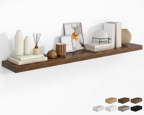 RICHFOCUS 72Inch Floating Shelves for Wall 1 Pack Shelves for Bedroom|Kitchen|Bathroom Wall Mounted Rustic Wood Floating Shelf with Invisible Brackets for Books|Storage|Decor Rustic Brown