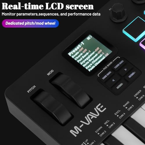 Image of M-VAVE 37 Key USB MIDI Keyboard Controller With 16 Backlit Drum Pads, Bluetooth Semi Weighted Professional dynamic keybed 8 Knobs and Music Production,Software Included (37 Key Black)