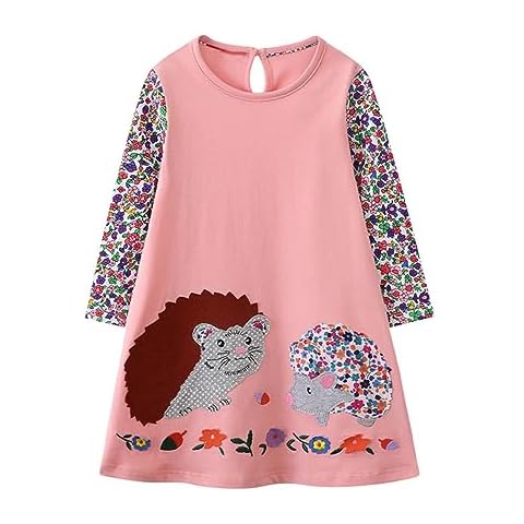 HOMAGIC2WE Toddler Girl Casual Dress Kids Long Sleeve Fall Tunic Jersey Shirt Foral Cotton Dresses 6Years Cover