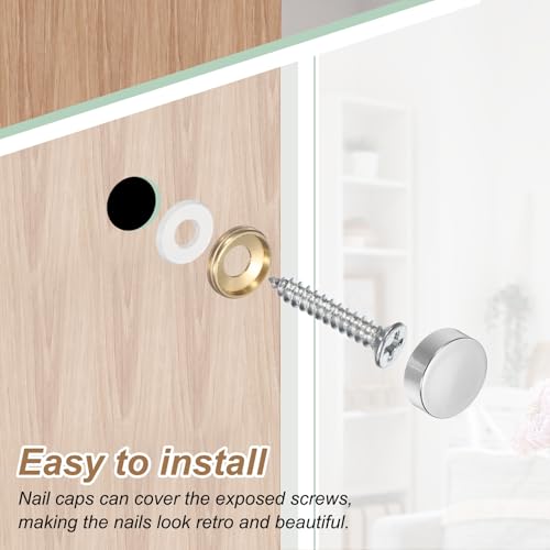 uxcell 16Pcs Brass Decorative Screws with Caps, 16mm Mirror Screws Cover Self-Tapping Screws with Decorative Caps for Furniture Cabinet Mirror Fixing, Silver Tone by uxcell - Used condition - Image 3
