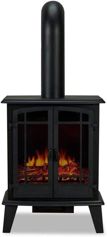 Bowery Hill Contemporary/Metal Stove Electric Fireplace with 1 Legs, 1 Chimney, 13 Screws, 1 Wall Anchor & 1 Wall Screw, Adjustable Thermostat, No Remote Control, Assembly Required, in Black Finish