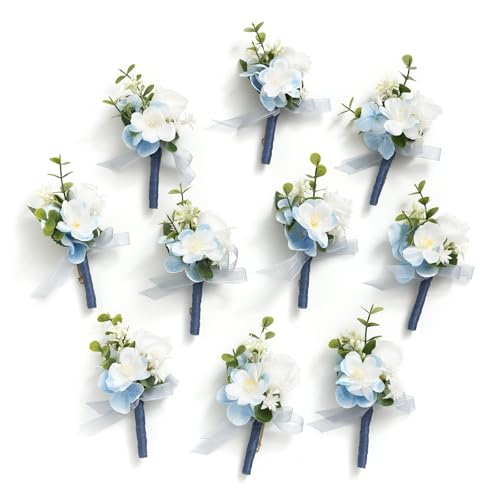 Ling's moment Boutonniere for Men, Blue, 10pcs