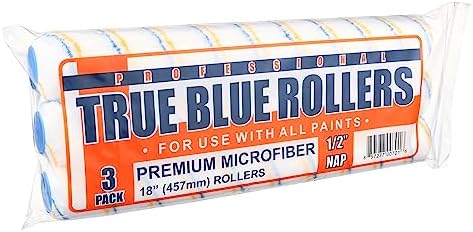 True Blue 18" Professional Paint Roller Covers, 18 Inch, Best for All Types of Painting Surfaces, Refill Bulk Pack (3, 1/2" Nap)