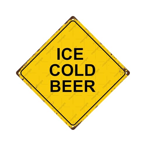 ICE COLD BEER Wine Vintage Metal Tin Sign Bar Cafe Garage Cave Home Room Wall Bathroom Farmhouse Garden Porch Patio Decor, 8 x 8 Inch
