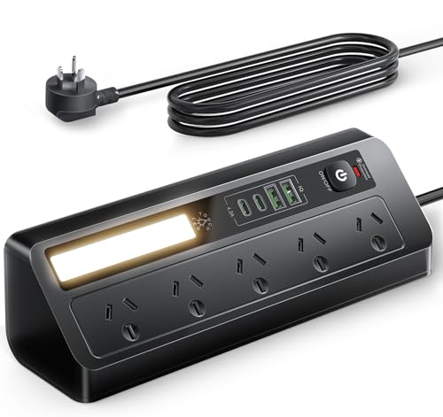 Powerboard USB C - 9IN1 Power Board Surge Protected, Power Strip Surge Protector with Light, 5-Outlet with 2 USB A & 2 USB C Power Outlet, 1.8M Extension Cord Mountable for Desk, Home & Office