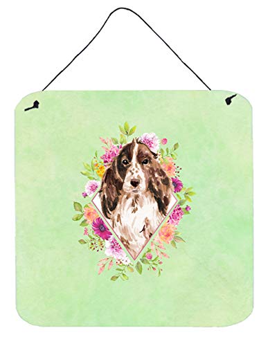 Caroline's Treasures CK4412DS66 Brown Parti Cocker Spaniel Green Flowers Wall or Door Hanging Prints Aluminum Metal Sign Kitchen Wall Bar Bathroom Plaque Home Decor, 6x6, Multicolor
