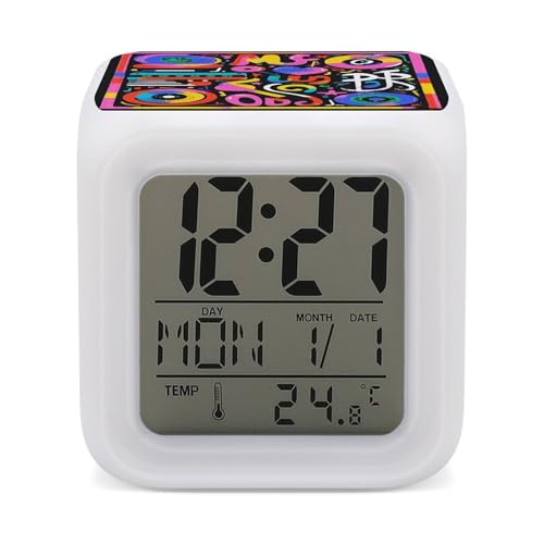 GHBNK Music Graffiti Style Alarm Clock LED DisplayAlarm Smart Digital Clock with 7 Color NightLight NightLight Clocks for Heavy Sleepers Simple Operation Easy to Use