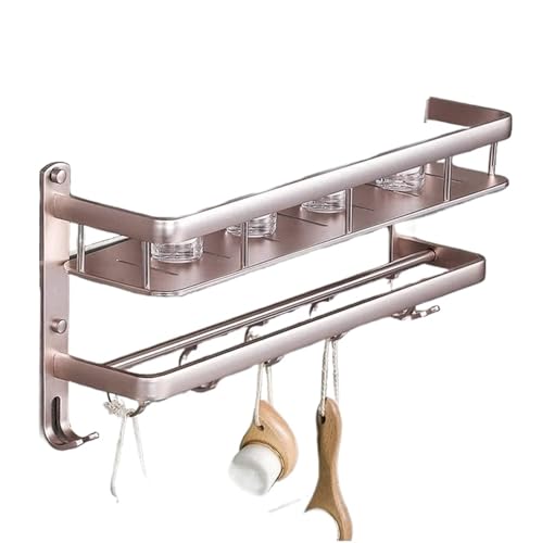 Porte-serviettes mural double en aluminium noir avec barres et crochets pour la salle de bain