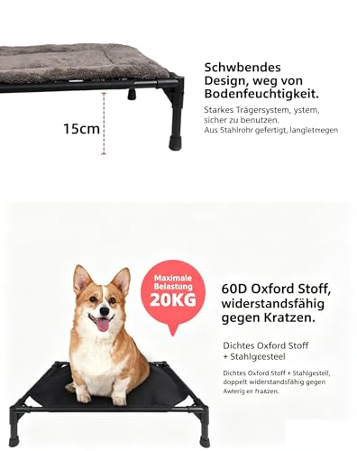 Hundeliege Outdoor mit UV- beständiges Dach, Hundebett Klappbar mit Hundedecke, Hundezelt Outdoor mit Schatten, Kühlendes Erhöhtes Hunde Bett Sonnenschutz für Camping, Garten & Pool (Gelb)-4