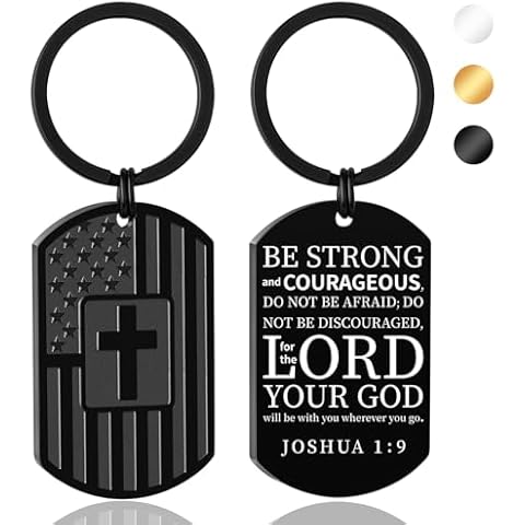 DuoDiner Keychains Gifts for Men Dad Son Brother Boyfriend Husband Grandpa Grandson,Mens Keychain Christmas Gifts (Joshua 1:9, Black) Cover