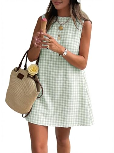 Gingham Dress Women 2026 Spring Summer Cute Plaid Sundress Mini Dress LGS