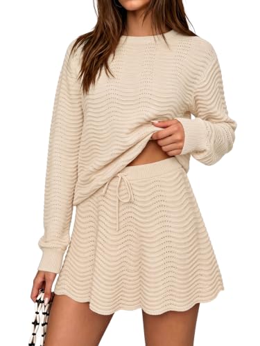Fisoew Womens 2 Piece Sweater Sets Pullover Knit Tops Mini Skirts Outfits