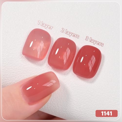 Image of GAOY Jelly Burgundy Gel Nail Polish Set, 6 Transparent Colors Red Pink Brown Nude Soak Off UV Light Cure Gel Polish Kit for Salon and Nail Art DIY at Home