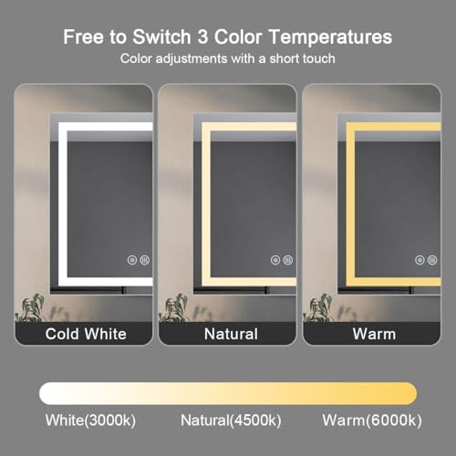 WhirlWell 36x36” LED Bathroom Mirror, Anti-Fog, Dimmable 3-Color (3000K/4500K/6000K), Speaker, IP65, cUL, Touch & Wall Switch, Horizontal/Vertical, Hardwired or Plug-In by DP Home - Image 5