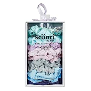 Scunci by Conair Gift Set, Gift Box Under $20, Includes 10 Scrunchies in Icy Blue Shades