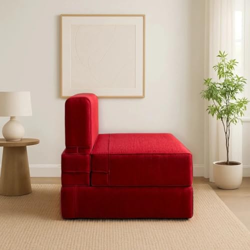 Image of PUM PUM 2 Seater EPE Foam Sofa Cum Bed in Velvet Fabric with Washable Cover | Foldable Couch & Bed | Size 3 x 6 Ft | Perfect for Home, Living Room & Office Guests,Maroon