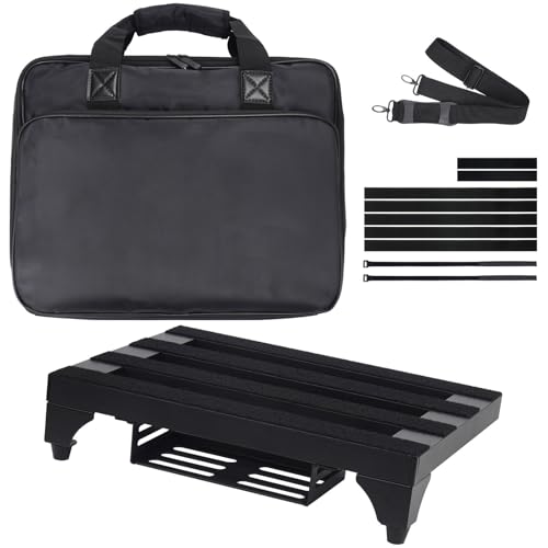SOYAN 14" x 10.6" Aluminum Alloy Guitar Pedal Board with Power Supply Tray, Carry Bag & Mounting Tapes Included (Black, APB-14BK)