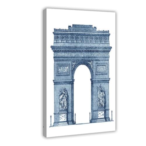 Façades architecturales européennes en bleu indigo - Poster sur toile, idée cadeau idéal