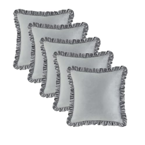 Image of Velvet Silver 12x20 Pillow Covers, Set of 2 Decorative Ruffle Cushoin Pillow Covers for Sofa Couch