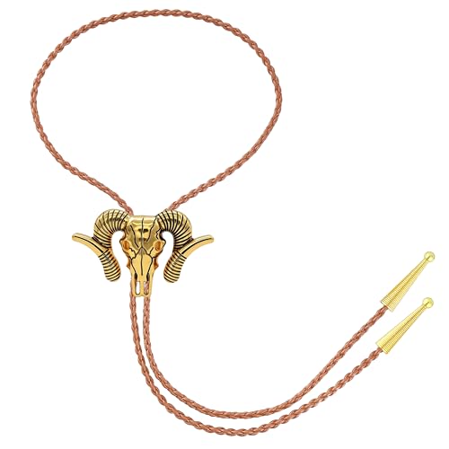 Image of Jeilwiy Bolo Tie for Men Western Cowboy Tie Necklace Gold Bolo Tie Leather Necktie Halloween Tie Accessories for Women