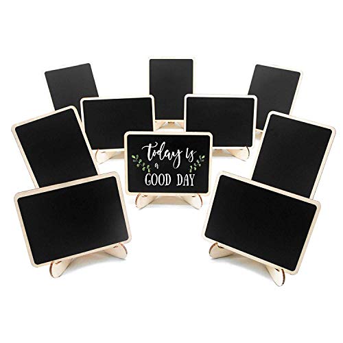 10 Pack Mini Chalkboards Signs with Easel Stand, Small Rectangle Chalkboards Blackboard, Wood Place Cards for Weddings, Birthday Parties, Message Board Signs and Event Decoration
