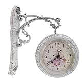 Alipis Orologio da Parete Bifacciale Vintage Decorativo Bianco, Orologio Sospeso Silenzioso per Soggiorno e Camera da Letto, Design Europeo Supporto Girevole per Arredamento Casa
