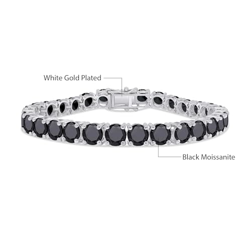 Round Cut Lab Created Black Moissanite Tennis Bracelet Jewelry For Men Women In 14K Gold Plated 925 Sterling Silver VVS1 Clarity 9.30Ct To 26.25Ct, 4MM To 6MM Width, 6.5" To 8"2