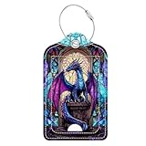 Luggage Tags,Blue Purple Diamond Dragon Stained Glass Design, Double-Sided Privacy Cover ID Labels with Stainless Steel Loop and Address Card for Travel Bag Suitcase