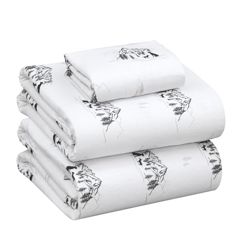 RUVANTI 100% Cotton Flannel Sheets Twin Size, 3 PCs, Soul Dog White