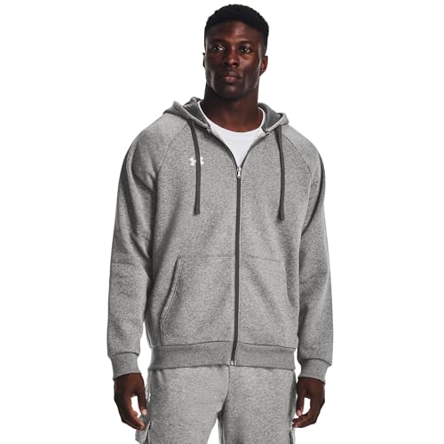Under Armour Rival Fleece Full Zip Hoodie Sweatshirt Felpa con Cappuccio, Castlerock Light Heather (025) Bianco, S Tall Uomo