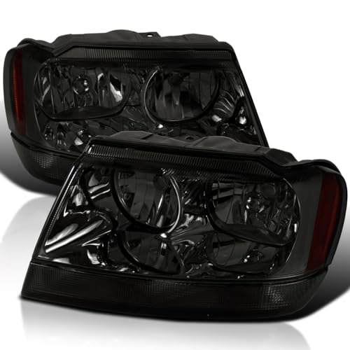 SPEC-D TUNING Smoke Replacement Headlights Compatible with 1999-2004 Jeep Grand Cherokee Left + Right Pair Head Lights Lamps Assembly