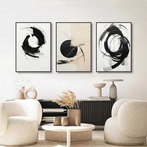 Pintura en blanco y negro set de arte abstracto con tinta sencillas láminas decorativas 50x75