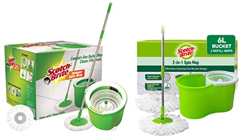 Scotch-Brite 2-in-1 Bucket Spin Mop (Green, 2 Refills) & Jumper Spin Mop...
