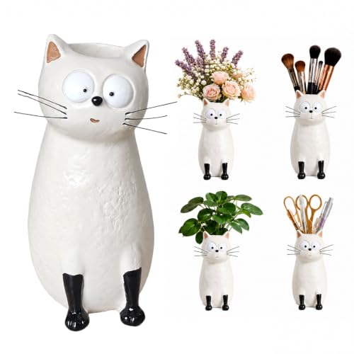 Kayopuyoj Katzenvase Resin Blumenvase Lustig Katzenkopf Design
