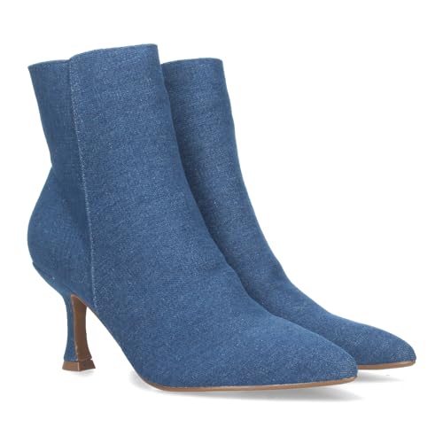shoes&blues.es 79546 Botin de Tacon para Mujer, Comodo, de Punta Fina, Estampado Liso, y Cierre de Cremallera, Otono Invierno 2022 Jeans Talla 39