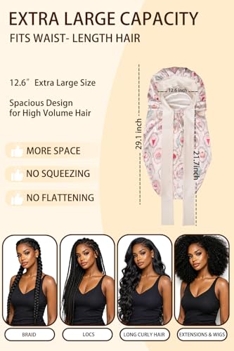 Vettres Extra Large Satin Bonnet for Braids & Locs, No Slip Tie Band Stays On All Night, Silky Sleep Cap Won’t Flatten Hair Ice Cream Cake — view 4