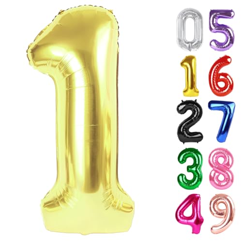 Image of Light Gold Number 1 Balloon 40 Inch, 1st Birthday Balloon First Birthday Decorations, Shiny Light Gold Party Supplies