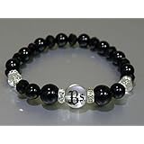 [Buffaloes]プロ野球グッズ オリックスバファローズ 天然石ブレスレットブラック Bロゴ Lサイズ-209