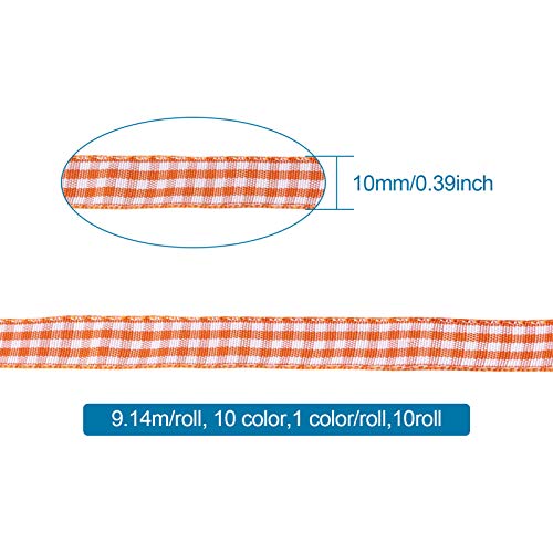 Craftdady 10 Rolls Gingham Checked Polyester Ribbon 3/8 Inch Plaid Tartan Fabric Craft Ribbon Roll For Hair Accessories Craft Wrapping Party Decorations (10 Yards/Roll) #TOP3